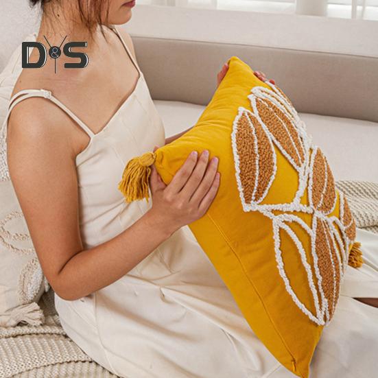 Vyšívaný povlak na polštář Všívaný povlak na polštářek se střapci Bavlněný lněný ozdobný povlak na polštář do auta na rozkládací pohovku