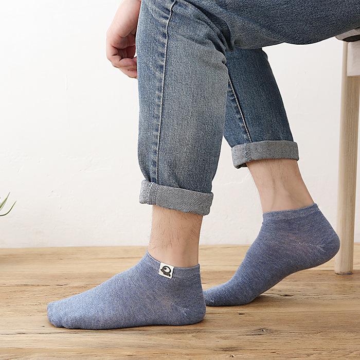 Men Spring and Summer New Retro Cotton Heel Cloth Paste Anti Drop with Solid Color Boat Socks