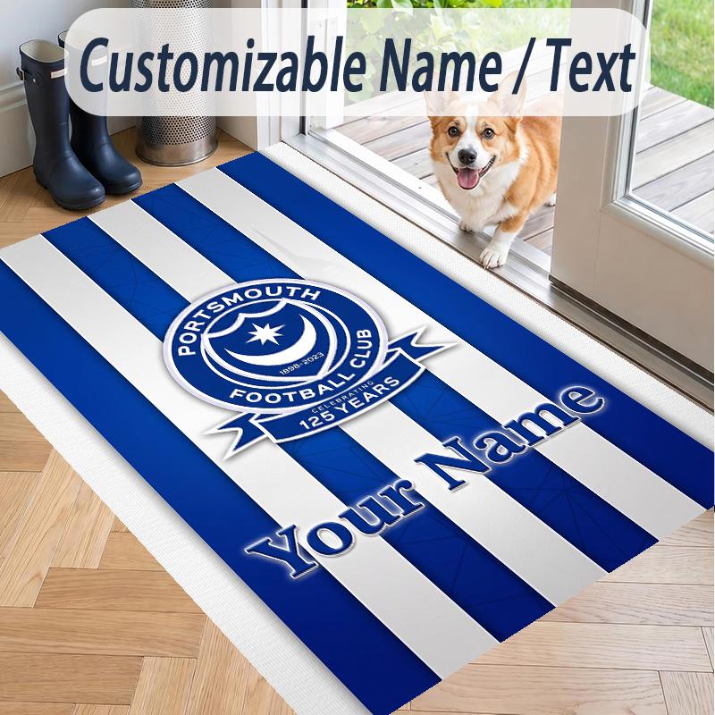 Custom Text Printed Rug Portsmouth FC Non Slip Floor Carpet For Home Room Decor