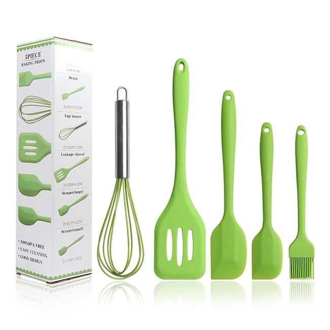 5Pcs Silicone Cooking Tool Sets, Heat-Resistant Kitchen Utensils - Spatula Scrapers Egg Beater Oil Brush