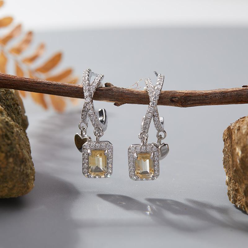 S925 Sterling Silver Natural Colored Treasure, Sugar Cube Stud Earrings, Ear Jewelry Gifts, Light Luxury, Elegant Niche Temperament, High-End Earrings