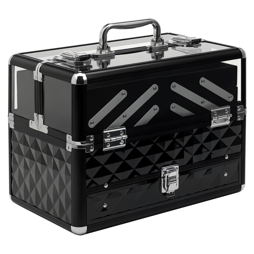 Professional Travel Makeup Case, Makeup Case with Removable Trays and Lock, Women's Travel Beauty Case, 30x18.5x22 cm, Black