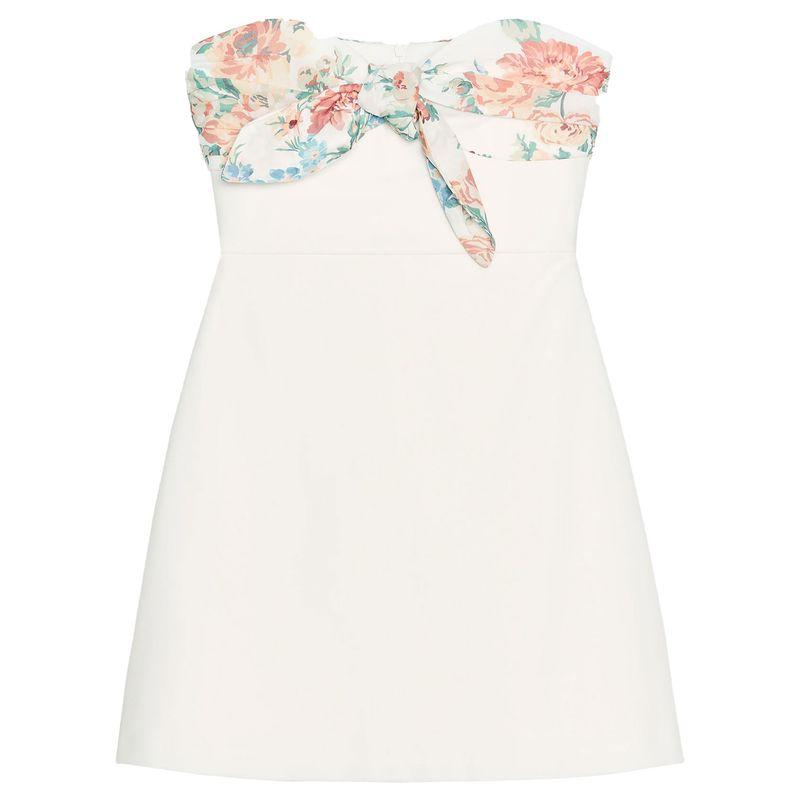 Zaprha 2025 Summer New Sweet Flower Print Thin Scarf off-Shoulder Short Dress 3067303