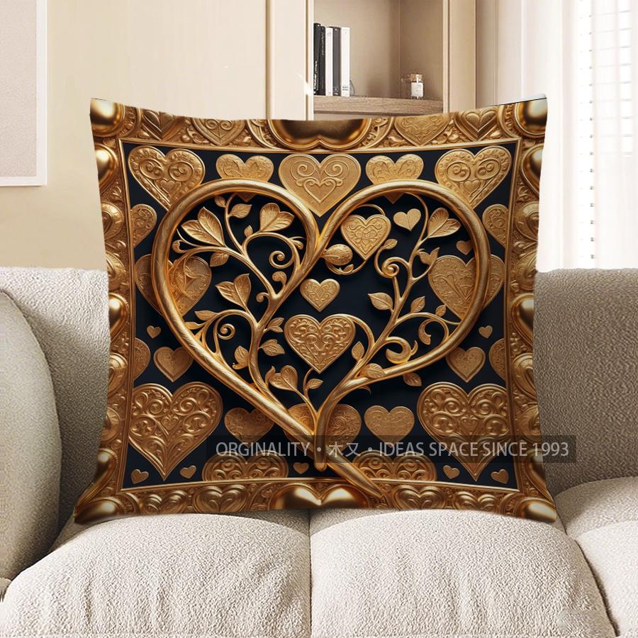2D Gilt-Embossed Heart Pattern Decorative Pillow Covers Pattern Cushion Cover Suitable For Sofa Bedroom Car Pillow Cover