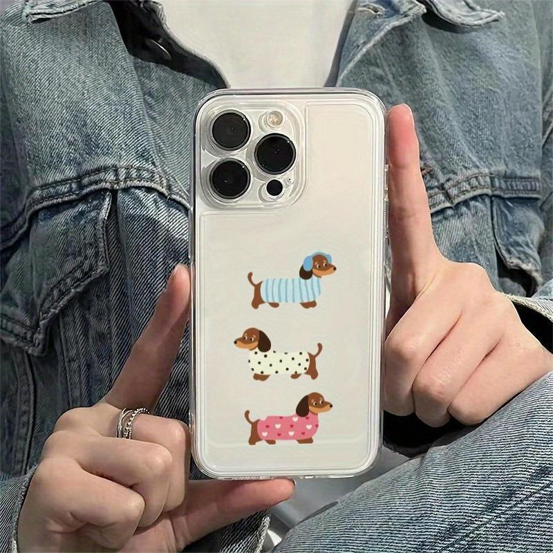 Cartoon Sausage Dog Design Transparent Phone Case Suitable for iPhone 17 16 15 14 13 12 11 Pro/Max/Plus Anti Drop and Shockproof