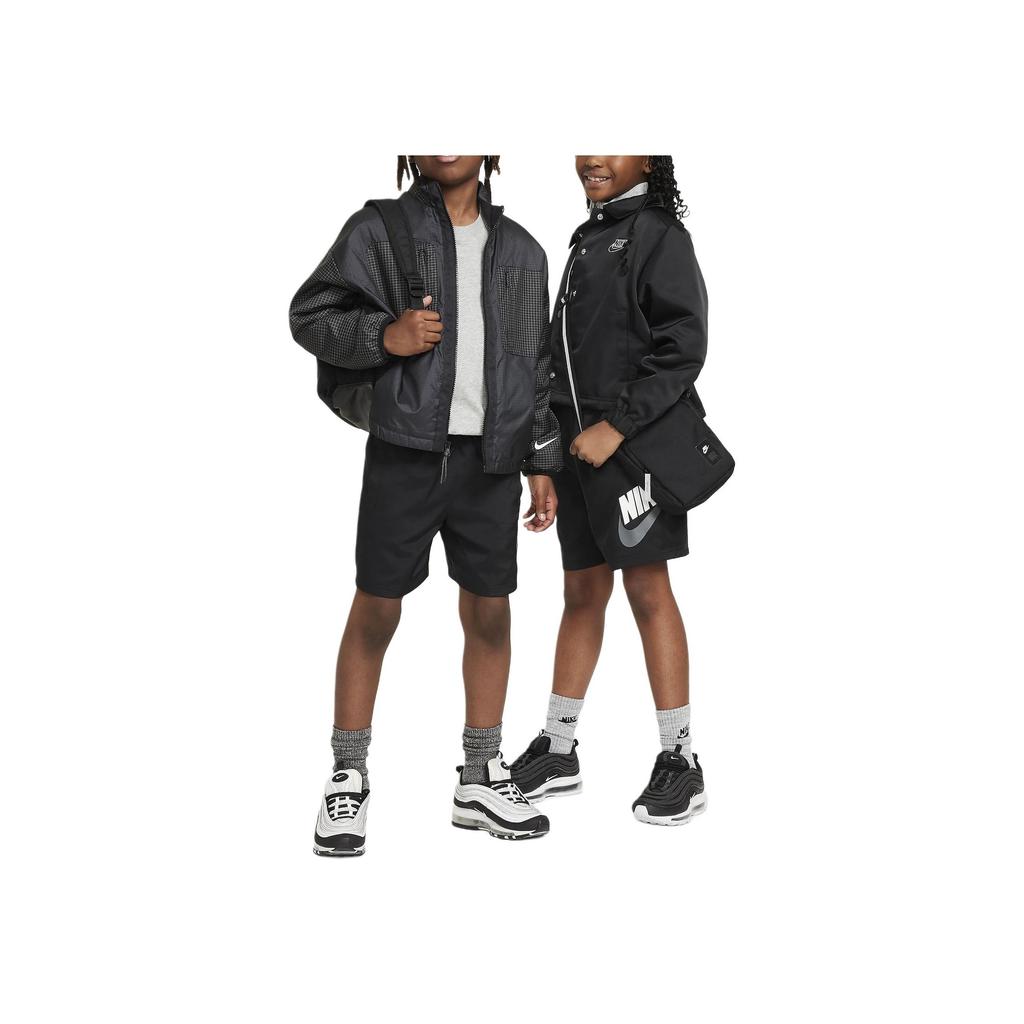 Nike Sportswear Woven Shorts With Letter Print And Elastic Mid-Waist Fit Kids Bottoms Black FN8756-010