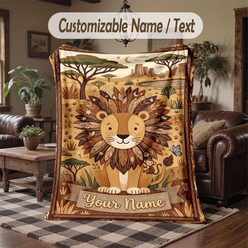 Lion Tiger Leopard Theme Throw Blanket Custom Name Text Personalized Blanket Soft Cozy Blanket for Home Sofa Bed