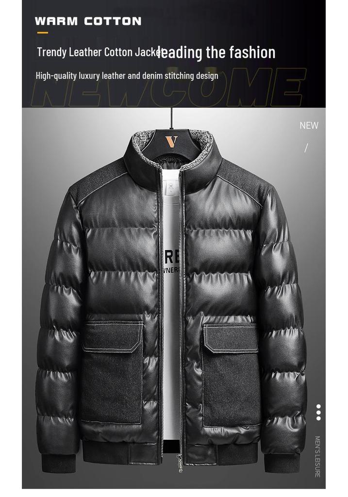 Veste tendance en cuir et coton pour homme 2023: Manteau d'hiver épaissi pour jeunes et adultes d'âge moyen
