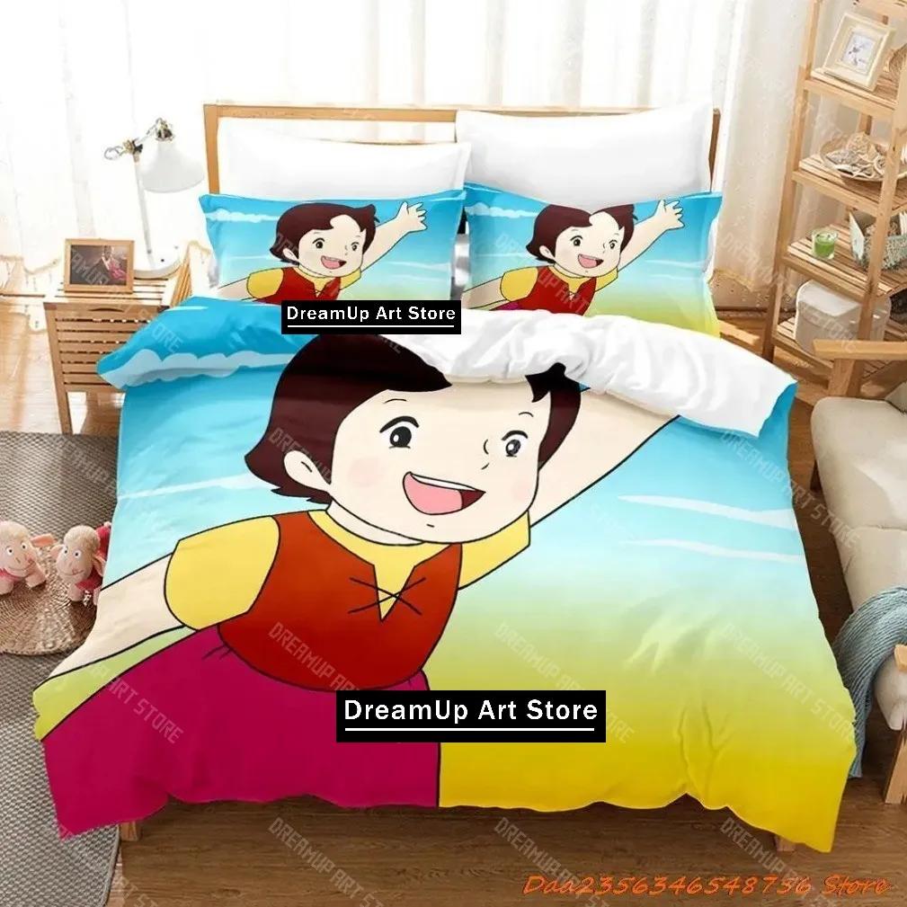 Alps Heidi Bedding Set,Maiden Of The Alps Bedding Set Girl From,Funny Heidi And Family Cartoon Print Quilt Cover Pillowcase EU Single 90x200cm