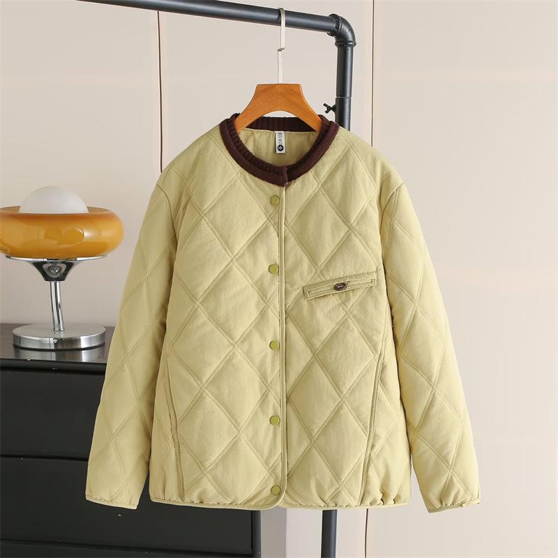 

2025 Winter Women s Plus Size Knit Cotton Jacket with Simple Diamond Pattern - Versatile Temperament for Chubby Girls 4XL жовтий