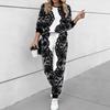 Women Leopard Print Two Piece Outfit, Long Sleeve Crew Neck Top & Drawstring Jogger Pants Casual Tracksuit for Spring Autumn