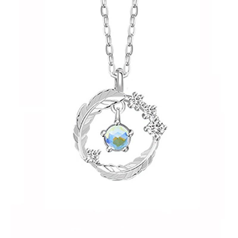 Elegant Feather Pendant Necklace Women Sterling With Iridescent Moonstone Floral Design Lightweight Daily Wear