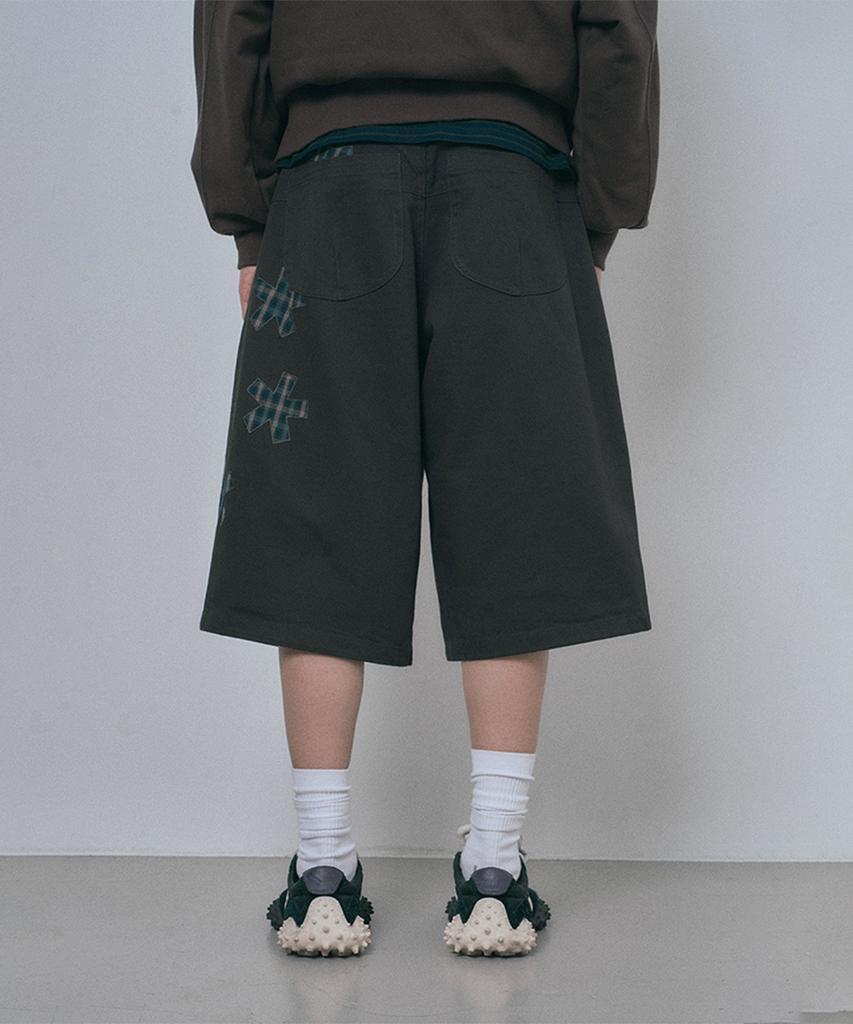 MOO Check Applique Cotton Bermuda Pants - Deep Khaki
