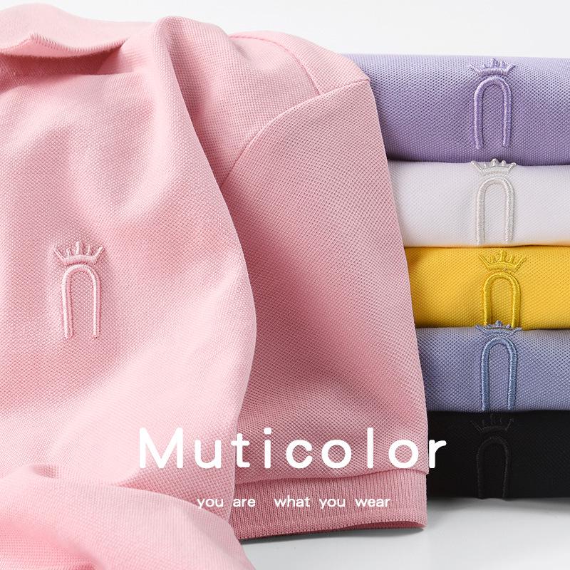 Dámské letní polo tričko s krátkým rukávem - Volný střih, Tištěné logo, Sportovní ležérní tričko z čisté bavlny