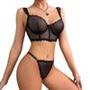 Europäisches & Amerikanisches Sexy Fischgräten-Mesh Crop Top & Spitzen-BH String Set – Bequem, Dehnbar, Durchsichtig Formend