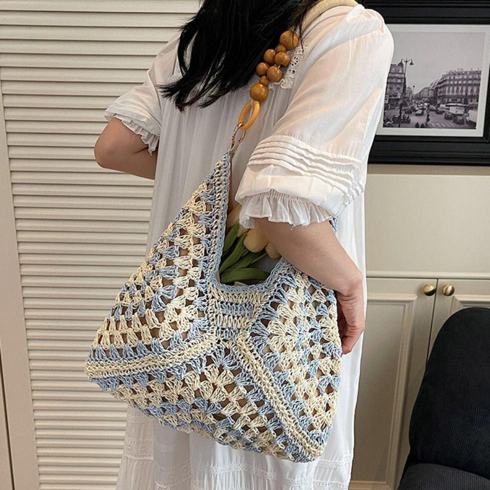 Beach Handbag Bohemian Beach Bag Hollow Out Hollow Shoulder Bag Cute Straw Woven Bag  Streetwear