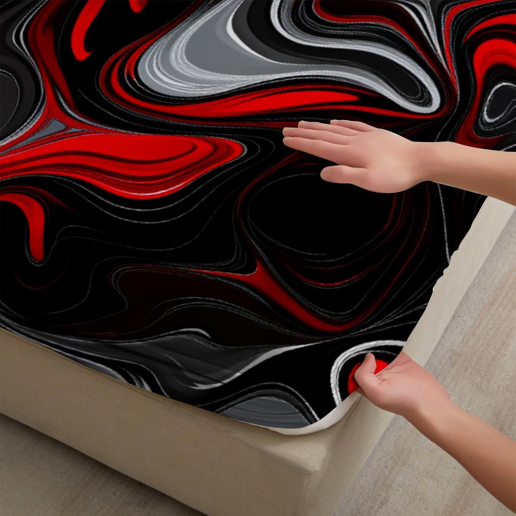 3pcs Flat Sheet 3D Printed Abstract Red Black White Wave Pattern Fitted Sets With Pillowcases No Filling Modern Abstract Style