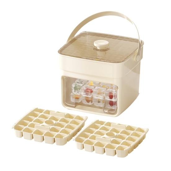 Press-Release Ice Cube Tray with Storage Bin & Ice Shovel Large Capacity Ice Mold for Freezer Leak-Proof Stackable BPA-Free Ice Maker for Home Party