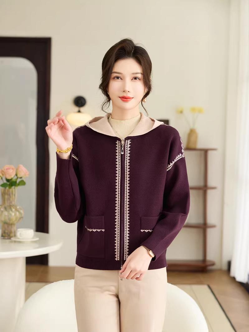 

Women s Stylish Hooded Knit Cardigan - Spring Arrival Casual Jacket XL (suggested 120-135 kg) фиолетовый