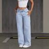 2026 New Women's Wide Leg Jeans, Slim Fit Stretch Denim Light Blue Casual Trousers with Multiple Design Details (S-2XL)