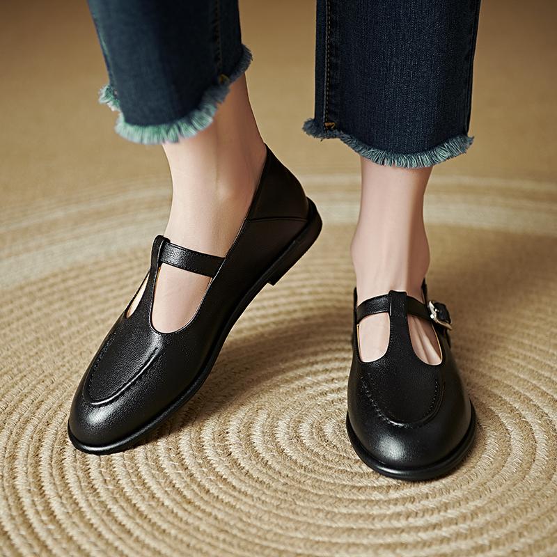 Fashion 2025 NEW Spring Women Loafers Genuine Leather Shoes for Women Round Toe Low Heel Women Pumps Retro Soft Ladies Shoes
