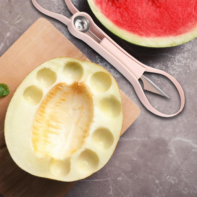 Fruit Scooper And Baller Double-Headed Watermelon Scooper And Baller Cantaloupe Ice Cream Sorbet Dessert Ball Spoon To Hollow