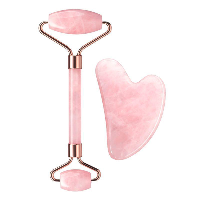 Heart-Shaped Rose Quartz Dual Roller & Massage Board Set - Non-Jade White Facial Tool