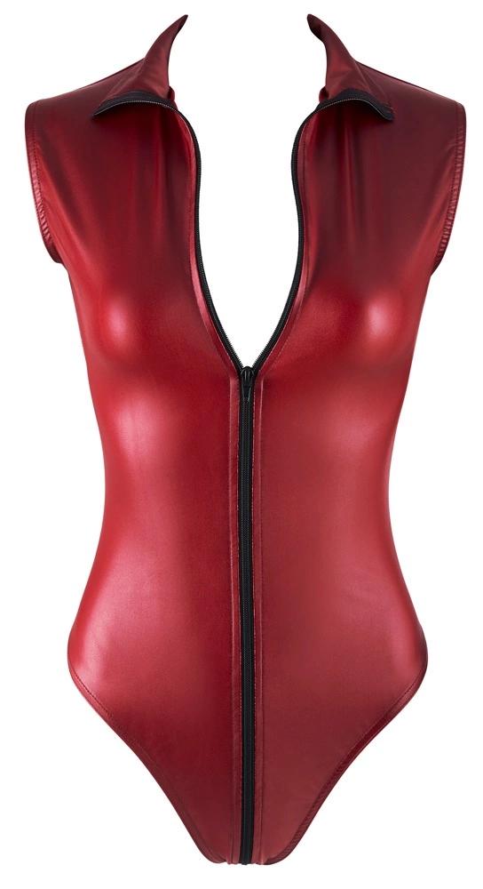 Cottelli PARTY - Red Shiny Bodysuit With Long Zipper M