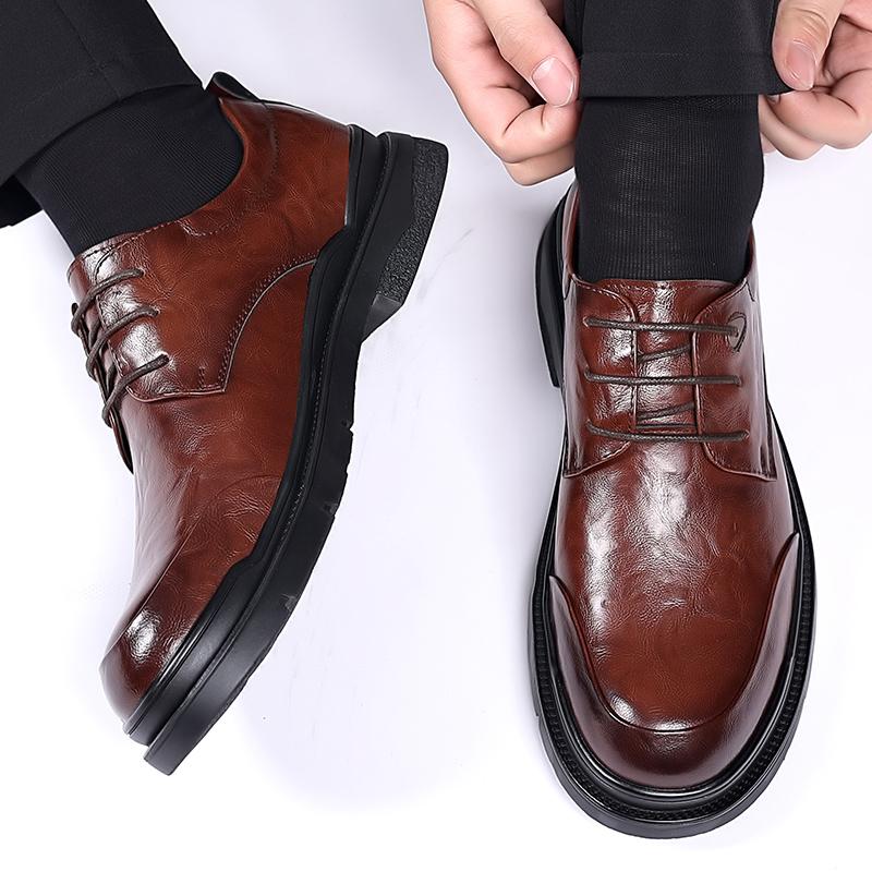 Fashion New Fashion Spring Men Leather Flats British Style Breathable Male Formal Shoes Casual Round Toe Thick Bottom Business Man Shoes