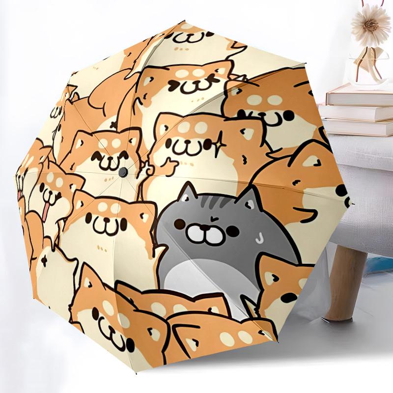 1pc Shiba Inu Dog Automatic Folding Umbrella Portable Collapsible Umbrella for All Seasons, 8-Rib Durable Construction065