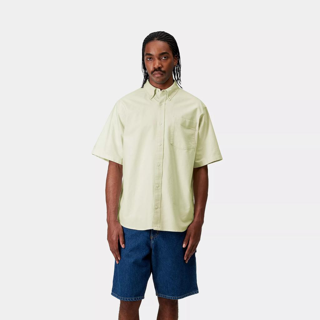 Carhartt WIP Braxton Shirt Loose Fit Logo Embroidered Chest Pocket Short Sleeve Men Shirts Air-Green I031454-2V6-XX