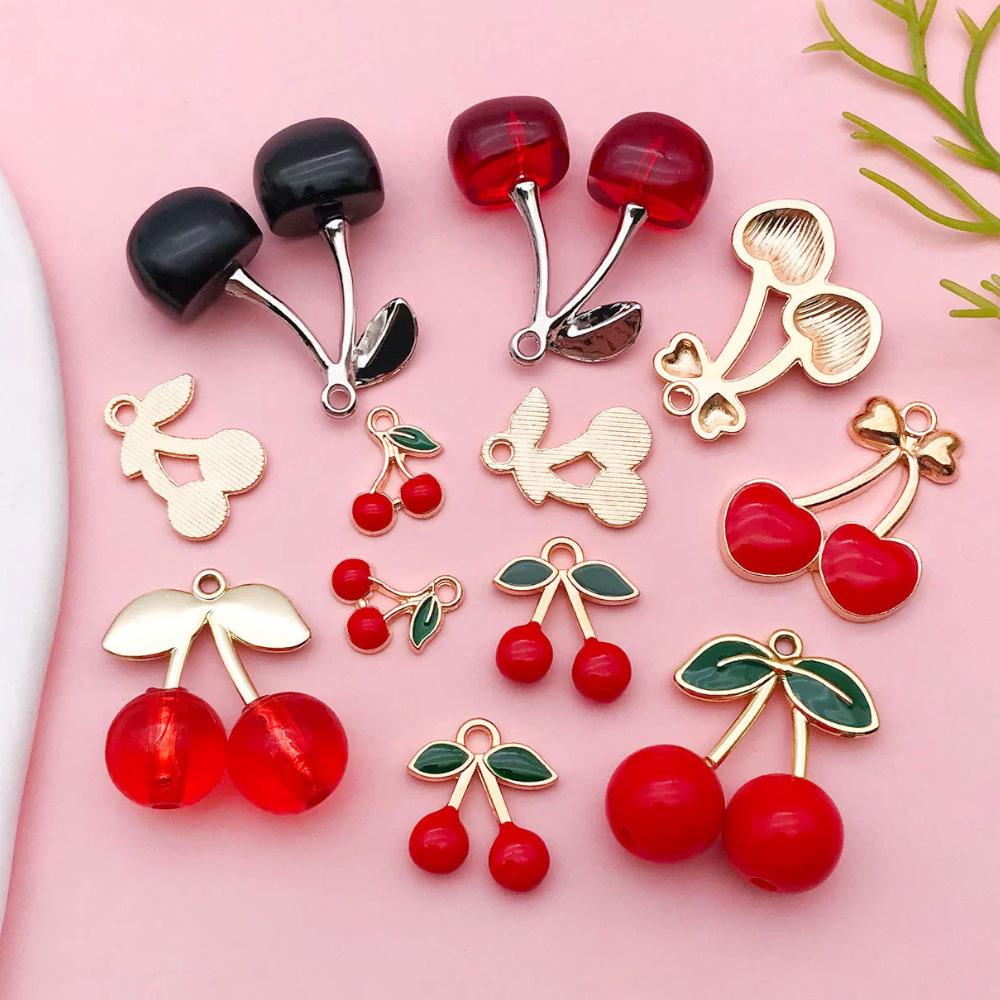 Ciondoli Gioiello Ciliegie Rosse Tridimensionali: Ciondolo Frutta in Lega per Braccialetti, Collane, Orecchini e Altro