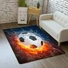 3D Fire Soccer Ball Football Field Rug Living Room Bedroom  Sports Non-Slip Carpet Look Ideal Gift for Football Enthusiasts