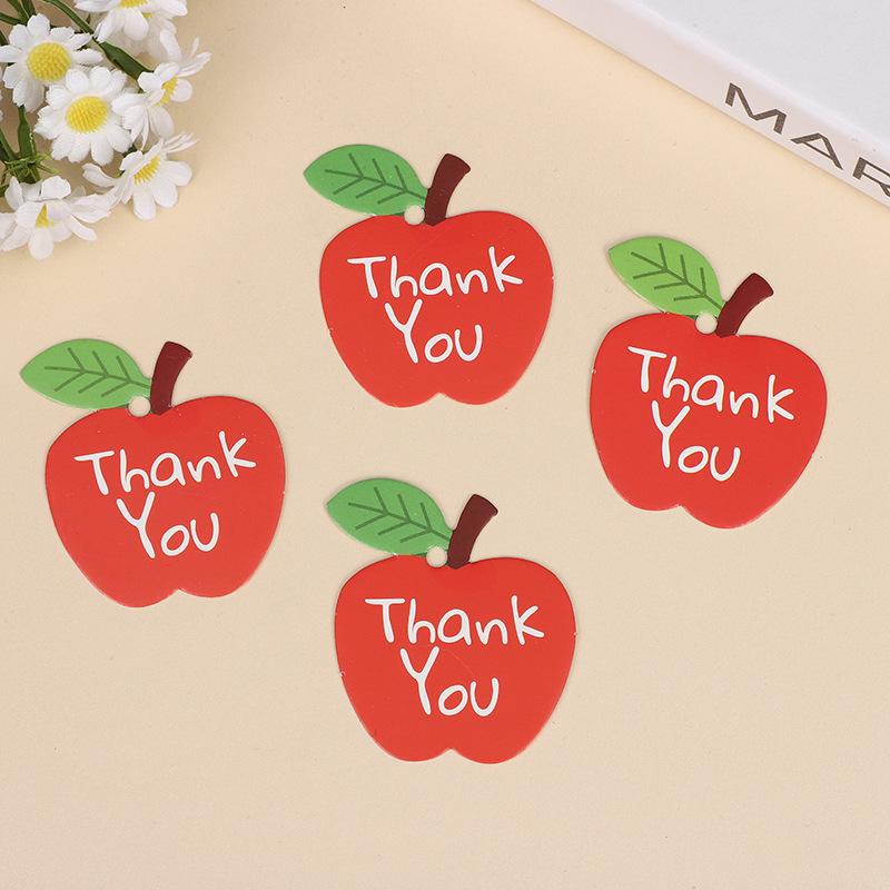 100Pcs/set Red Apple Shaped Thank You Tags, Paper Souvenir Labels, Cute Gratitude Card Hang Tags for Gifts and Favors