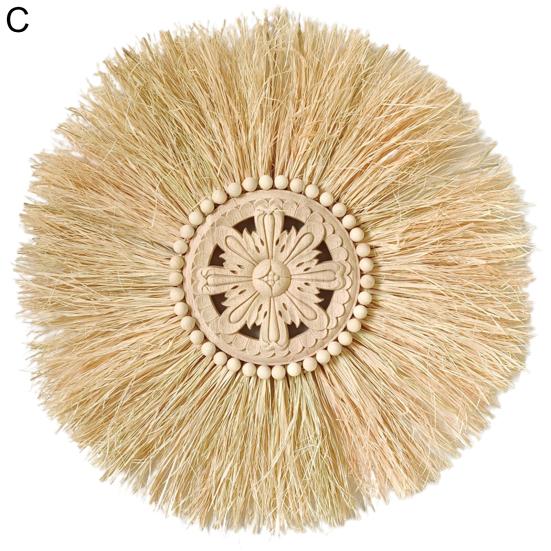 Sláma Ornament Kreativní tkané Macrame Vintage dřevěné korálky Kulaté nástěnné slaměné dekorace pro farmu