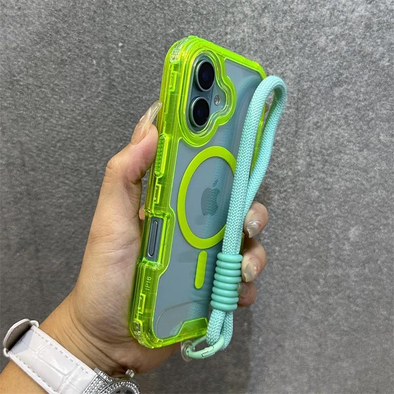 Per Custodia Trasparente con Cinturino da Polso per For Iphone 16 1 14 17 Pro Max Plus 12 13 11 17 Air Lanyard Armor Cover Rigida Antiurto
