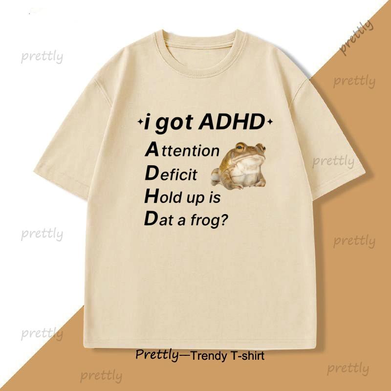 ADHD Frog TShirt Funny Autism T Shirt Cotton Short Sleeve Funny TShirts Round Neck Tees Soft Printed Tops Streetwear Clothes