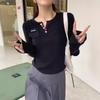 Gelber Strickpullover Damen Neu Frühling und Herbst V-Ausschnitt Unterhemd Langarm Innen mit Herbst- und Winter-Pullover-Design Oberteil