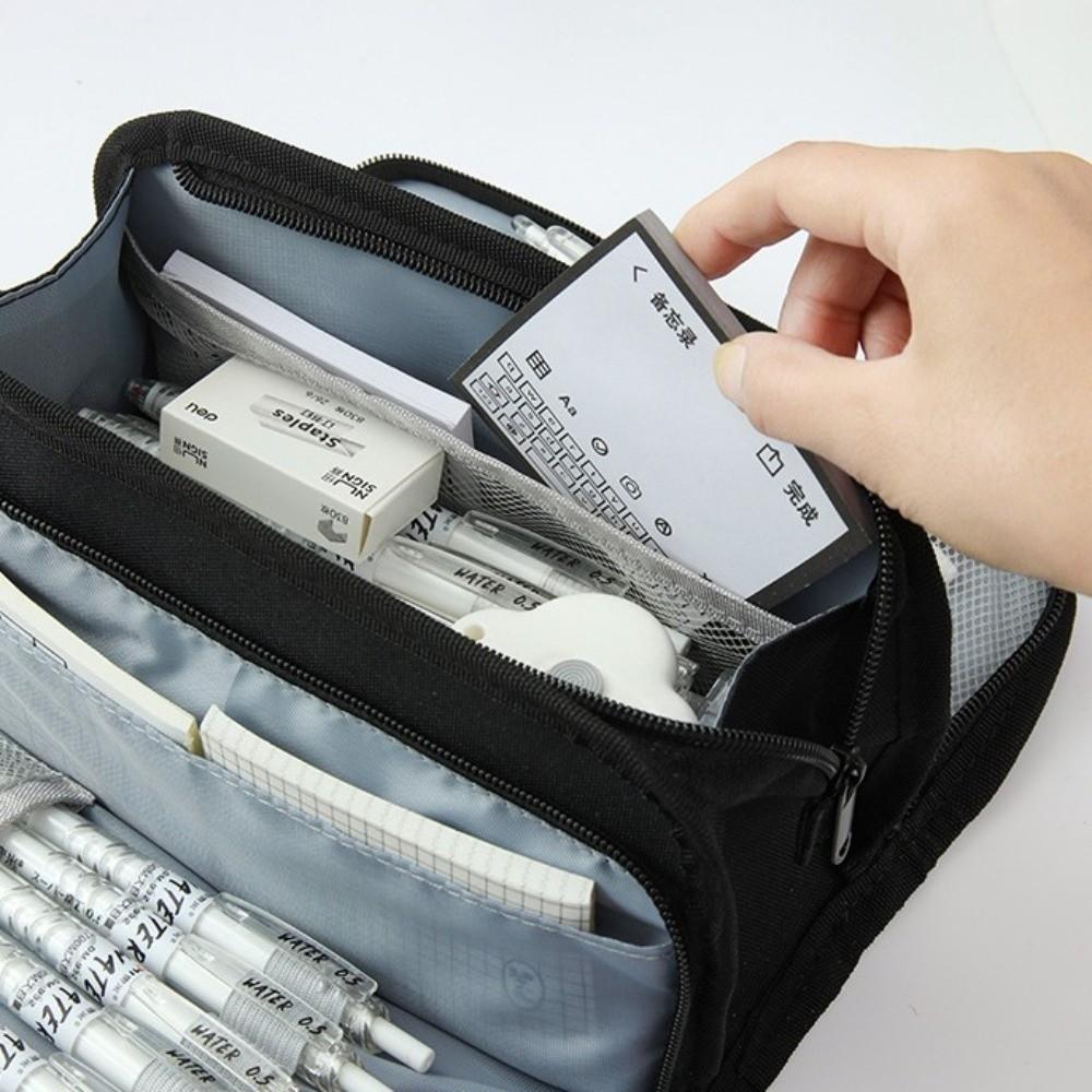 Multi-layer Grid Pencil Case Large-capacity Student Stationary Boxes Pen Storage Bag  School/Office