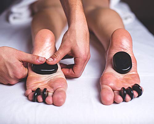 Windfulogo 4-Piece Hot Massage Stone Set - Natural Lava Basalt Spa Massage Warm Stones, Black (5x6cm)