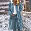 Double Sided Plush Hooded Coat for Women Medium Length Solid Color with Pockets