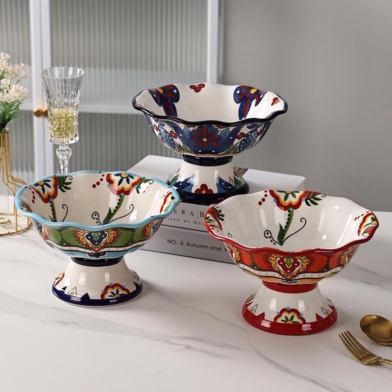 Ceramic High-Footed Fruit Bowl - Luxurious New Home Decor for 2025 Living Room Coffee Table.