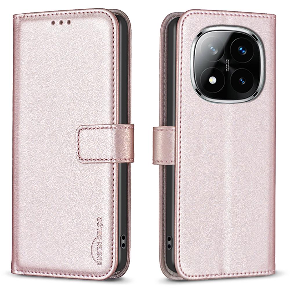 

BINFEN COLOR BF17 For Xiaomi Redmi Note 14 Pro 4G Case Wallet Folio Flip Leather Cover Rose Gold