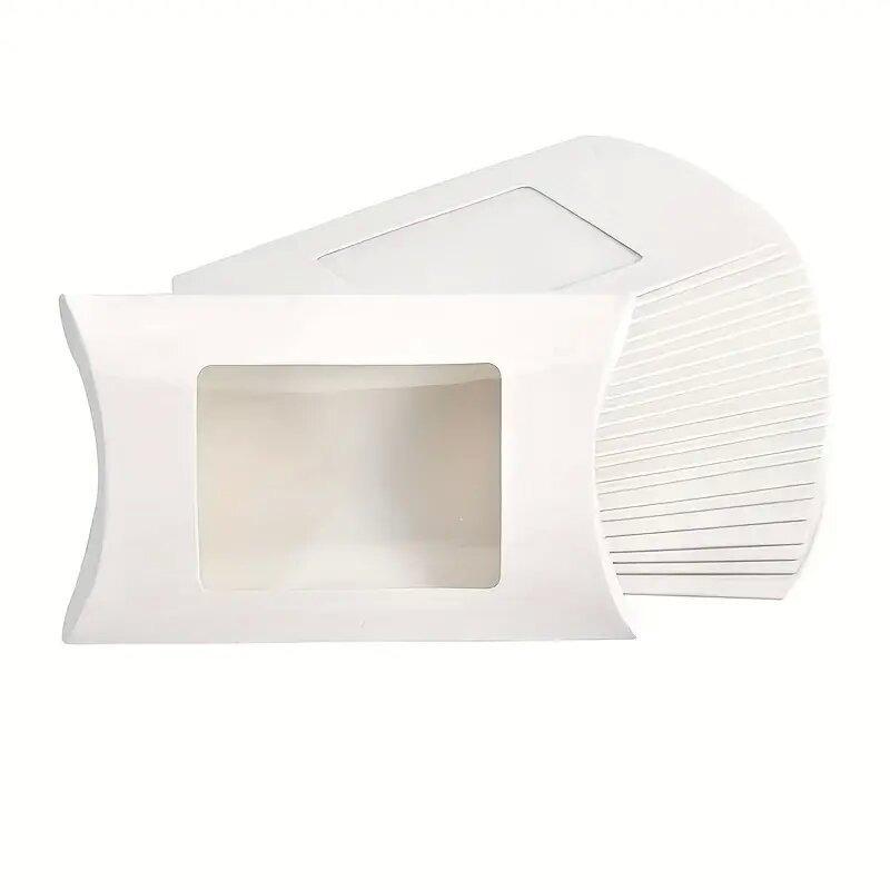 

50 шт. Коробка для конфет в форме подушки с окошком Свадьба Рождество Шоколад Крафт-бумага Подарочная упаковочная коробка Принадлежности для вечеринки по случаю дня рождения 50PCS белый