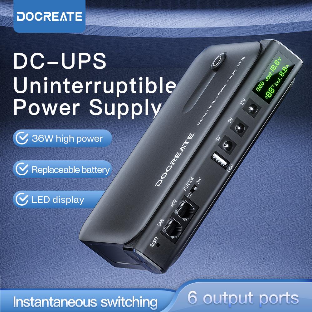 DC UPS Uninterruptible Power Supply System 5V-24V Output 4x18650 Replaceable Battery for Router NAS Modem and Security Monitor