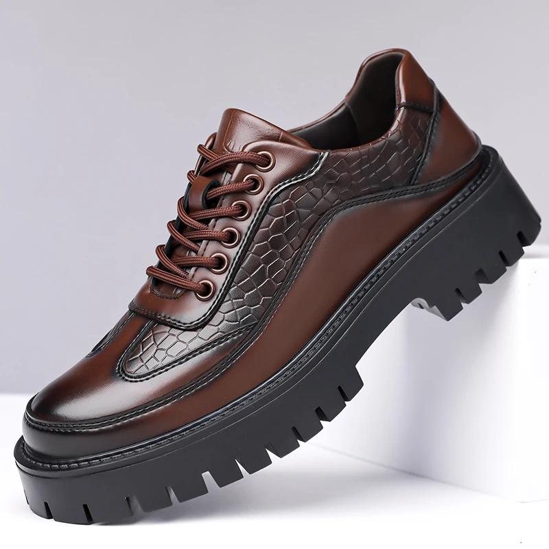 Hot Men Casual Shoes Lace Up British Style Thick Sole Oxfords High Quality Derby Shoes Fashion Breathable Outdoor Shoes For Male