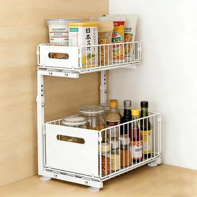 YOKELLMUX Under-Sink Storage Drawer, 2-Tier, Kitchen Under-Sink Storage Rack, Sliding Type, Height Adjustable, Easy Assembly, Large Capacity, Space-Sa