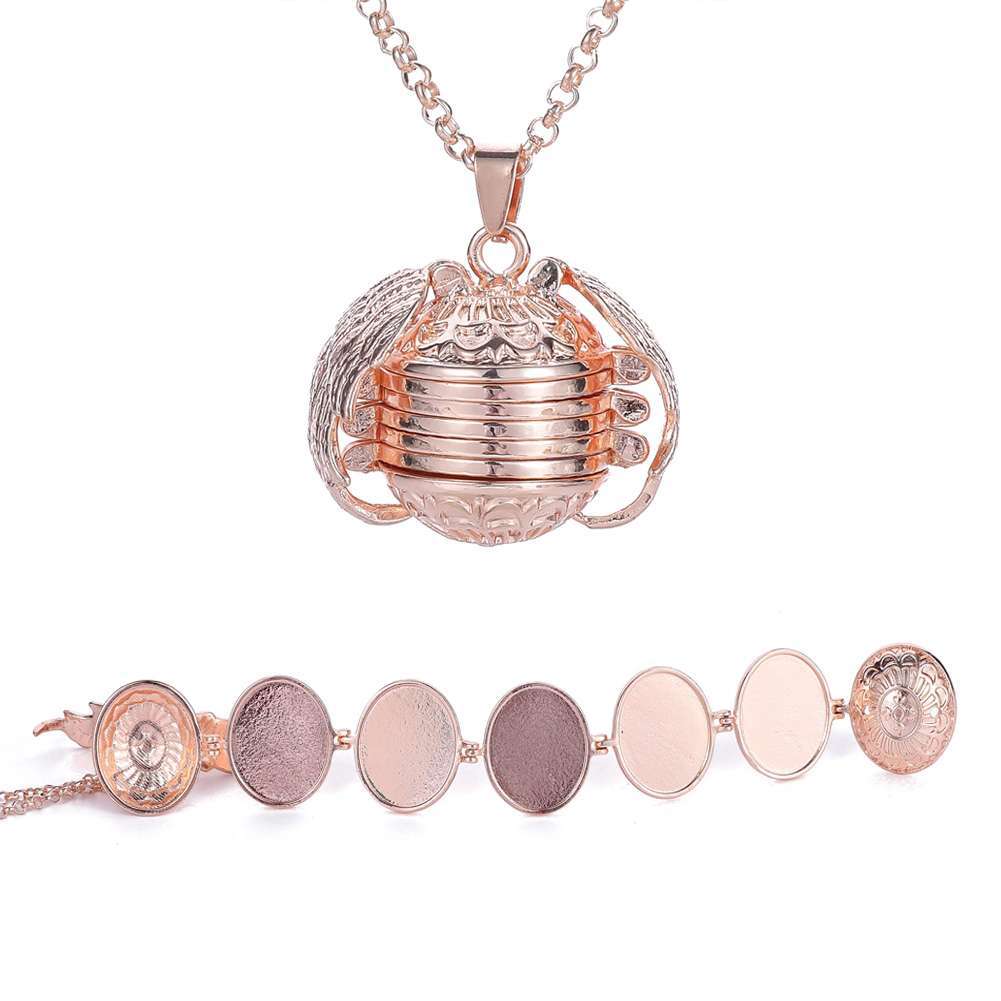 

Unisex Oval Shaped Multi-layer Photo Pendant Key Ring Folding Necklace Ornament Rose gold necklace #1