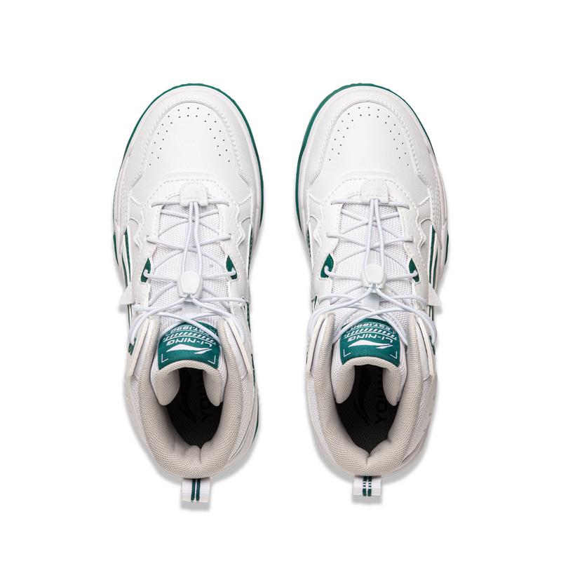 Li Ning Kids High-Top Casual Shoes Kids Sneakers White Green YKCU194-11