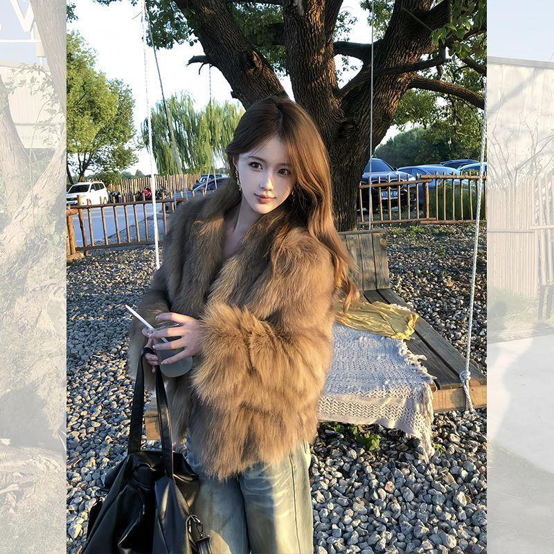Cappotto Corto in Pelliccia di Volpe Premium Ecologico Pelliccia Inverno Nuovo Ispessito Cappotto di Pelliccia Marrone